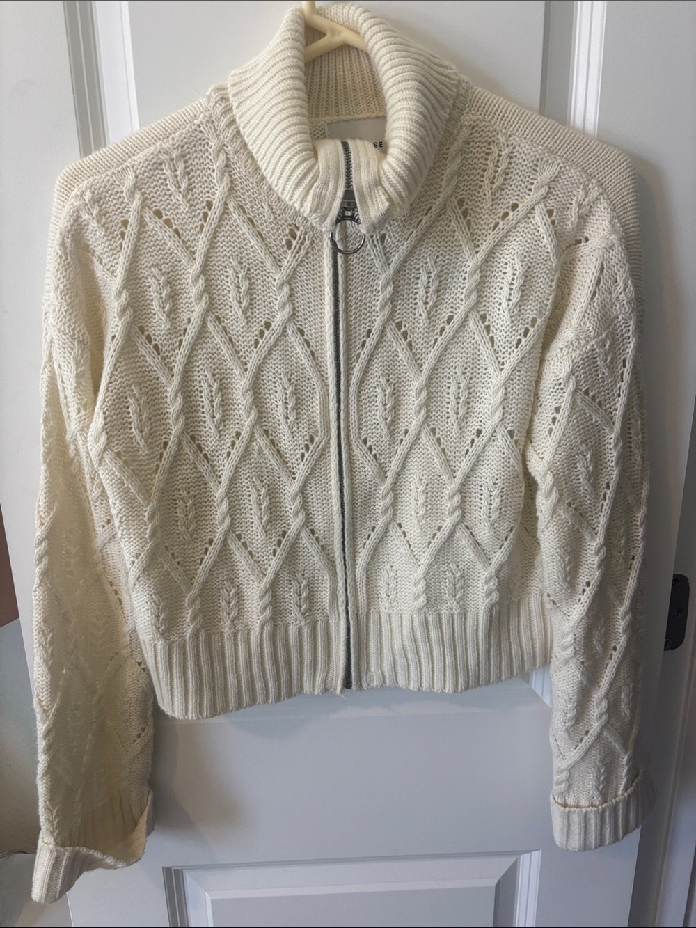 Pink Rose Ivory Cable Zip Sweater